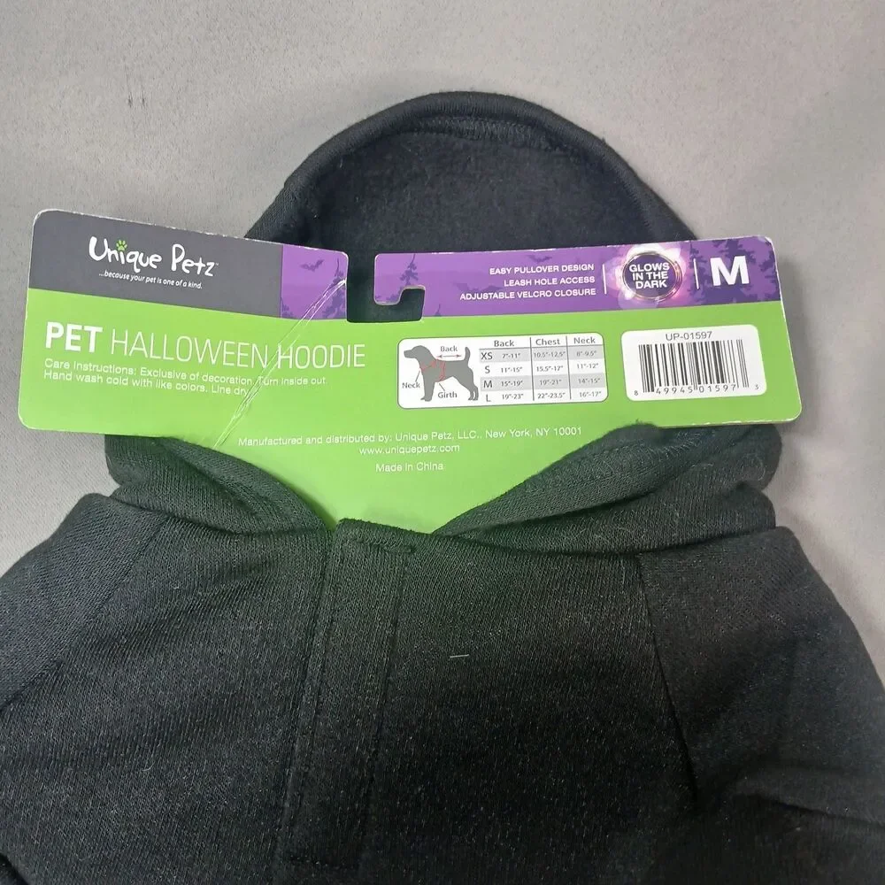 3 Unique Petz Halloween Hoodie MEDIUM Glow in the Dark NEW with Tags